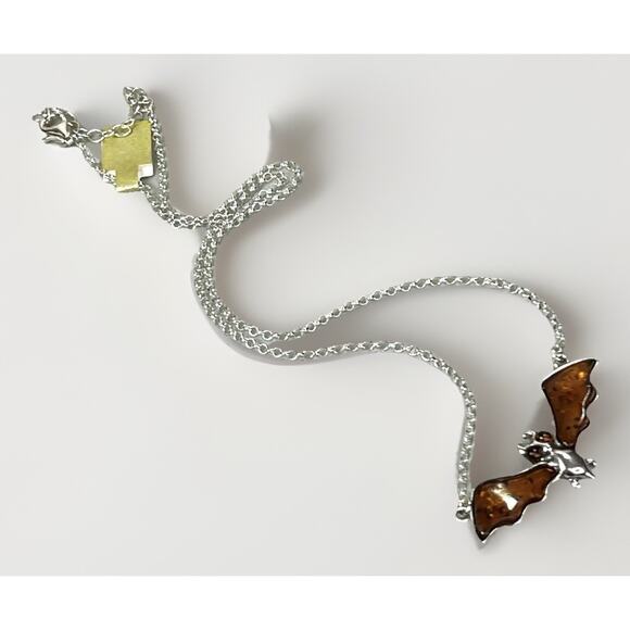 Baltic Amber Bat Wing Pendant -925 Sterling Silver - 17.5-19.5” NEW Gothic - Picture 8 of 16